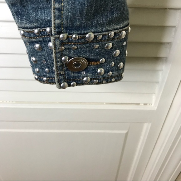 JouJou Jr Plus 2X Womens Denim Studded‎ Distressed Jacket Cropped Pockets Blue - Picture 9 of 16